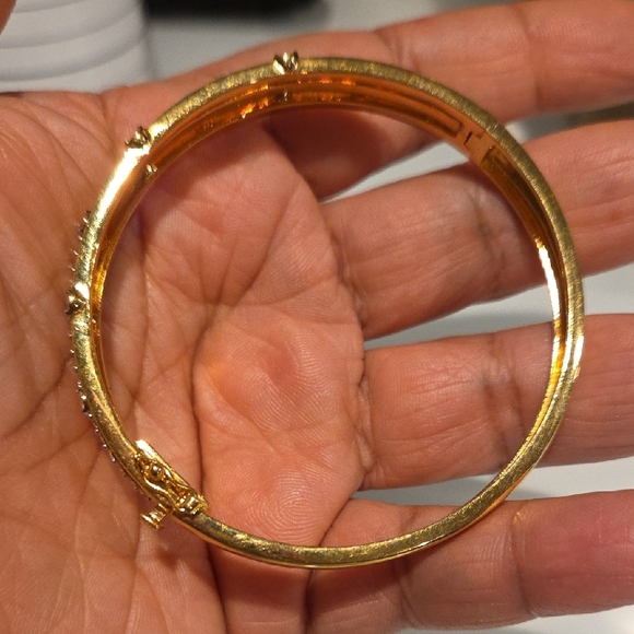 Gold Crystal Triple-Row Bangle Bracelet - Picture 2 of 4